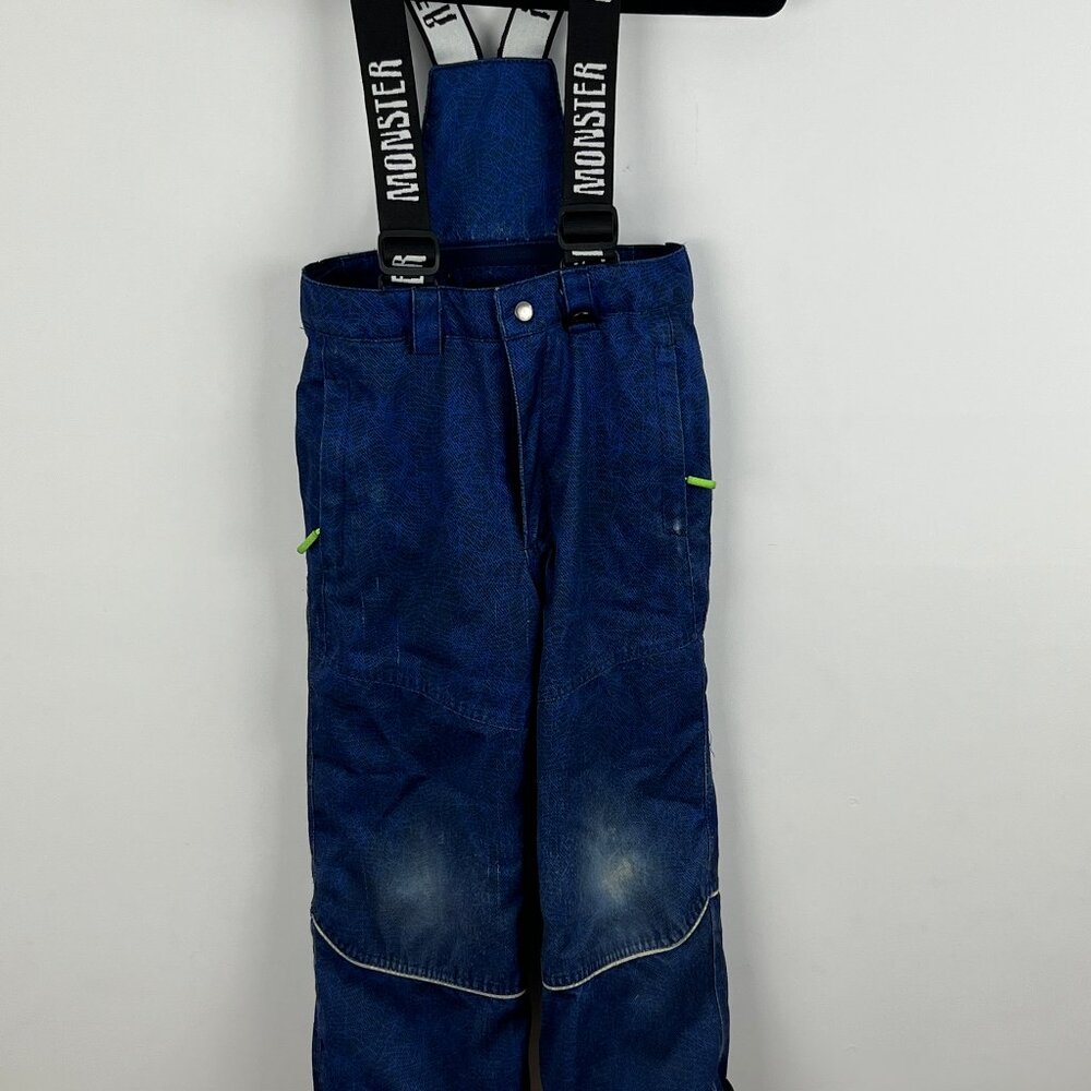 Monster Kids Snow Pants Size 6 Blue Waist 25in Inseam 20in Rise 10in Lined Insul